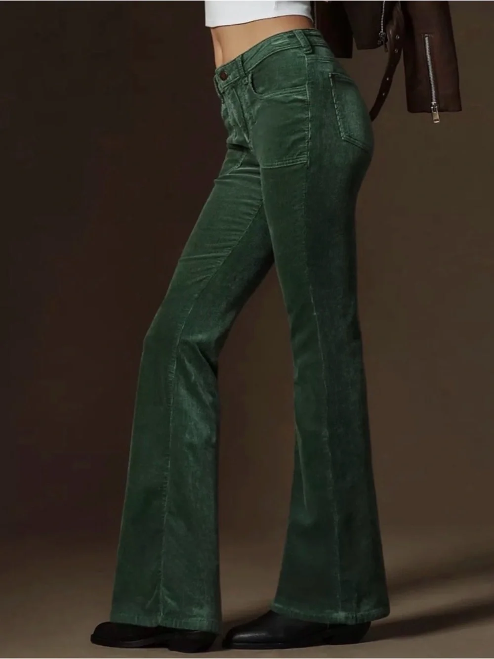 Anthropologie Pilcro The Low-Rise Icon Flare Corduroy Chop Pocket Green Size 25